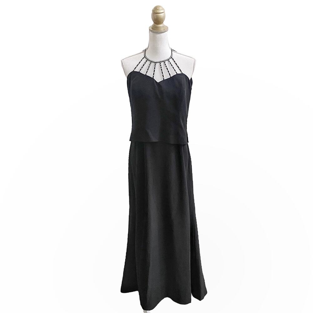 Daymor Couture Rhinestone Cage Neck Sweetheart Gown - Black - 8